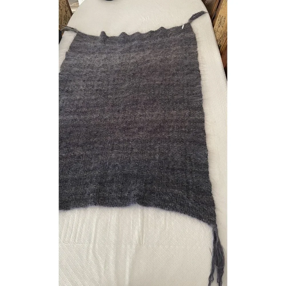 Mohair Wool Throw Blanket Wrap Charcoal Gray Sofa Couch Hand Knitted By Jennifer